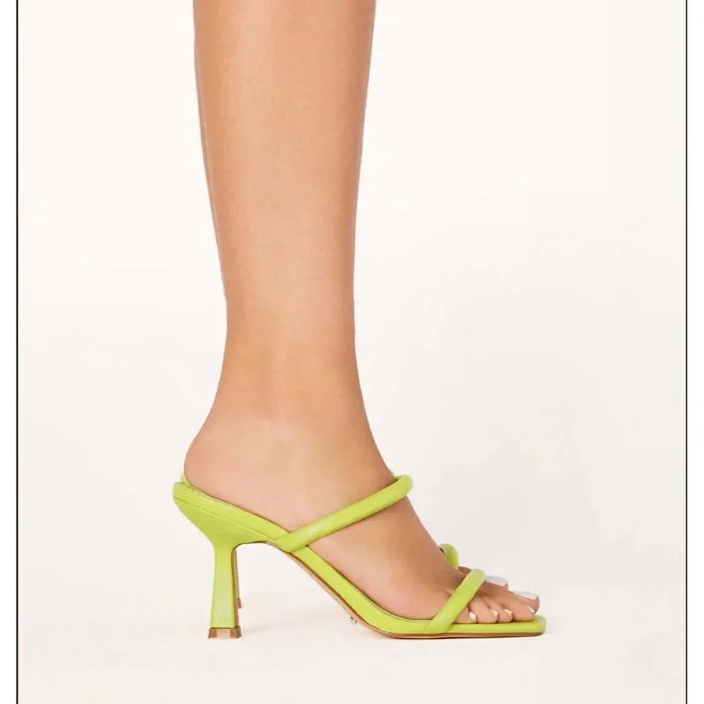 Billini Wasabi Green Honey Stiletto Mule Sandals 8 RARE Vegan Faux Leather